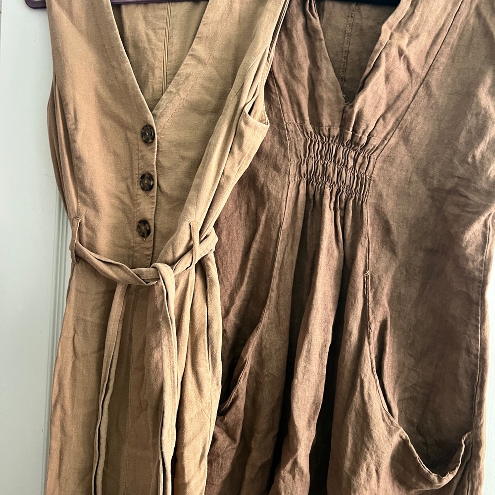 Calvin Klein Tan Jumpsuit and Brown Linen Dress Bundle - Picture 2 of 16